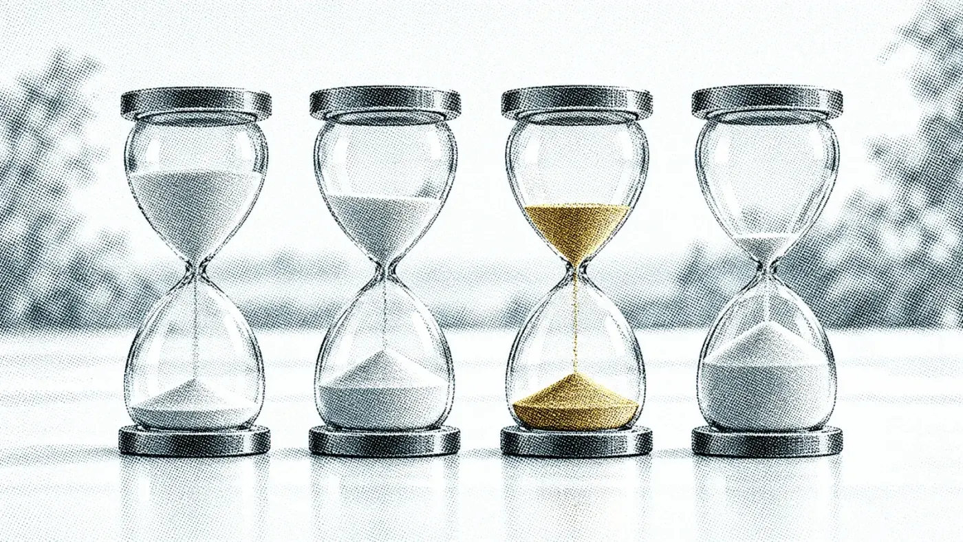 Four hourglasses in a row, each drained to a different level